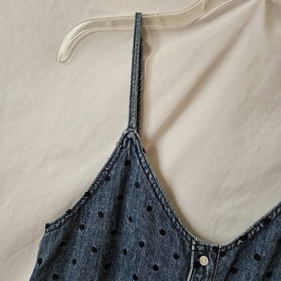 DL1961 Eilis Sleeveless Denim Dress Blue Polka Dot Layering V-Neck Embroidered - Picture 5 of 14